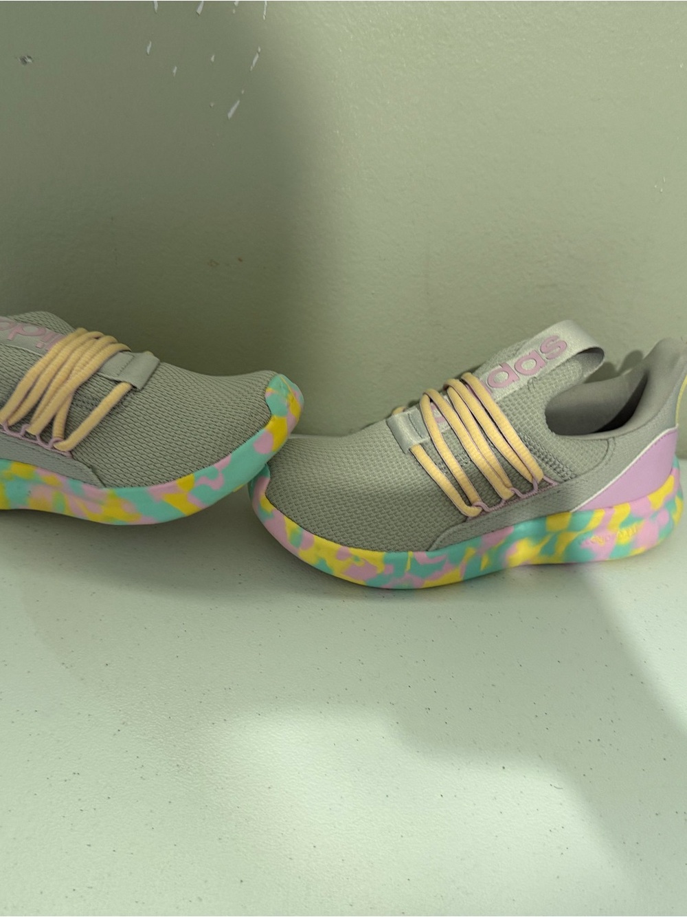 adidas Gray Slip-On Sneakers with Pastel Yellow, Pink & Mint Accents
